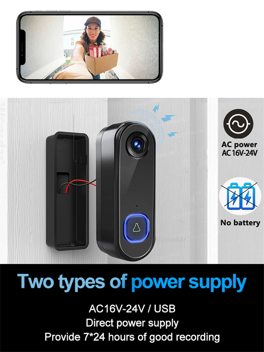 Wireless Doorbell WiFi 1080P Camera Security Door Bell Video Intercom Smart Home Monitor Night Vision Waterproof Alexa