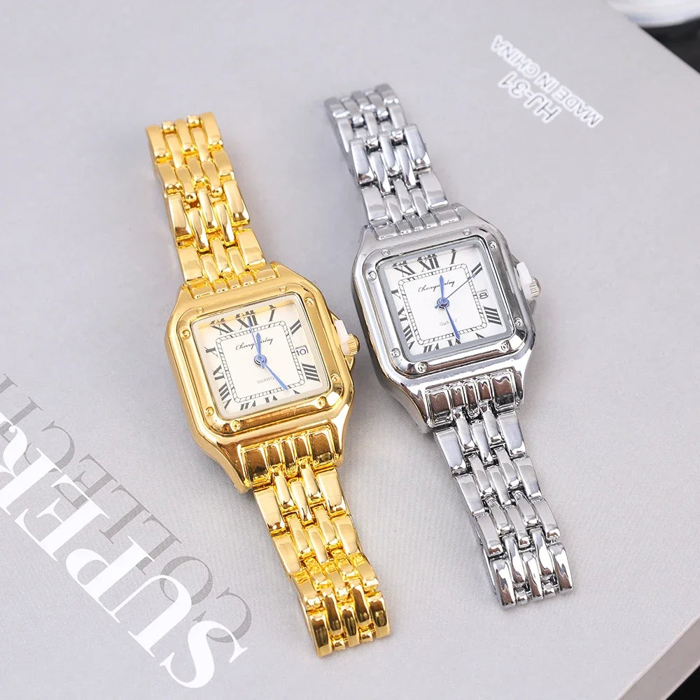 Women Fashion Square Watches Silver Stainless Steel Strap 2025 Luxury Man Quartz Wristwatches Qualities Female Roman Scale Clock