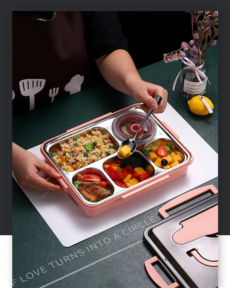 304 Stainless steel Insulation lunch box with Tableware Office Worker Student microwave oven Heating food container lunch box