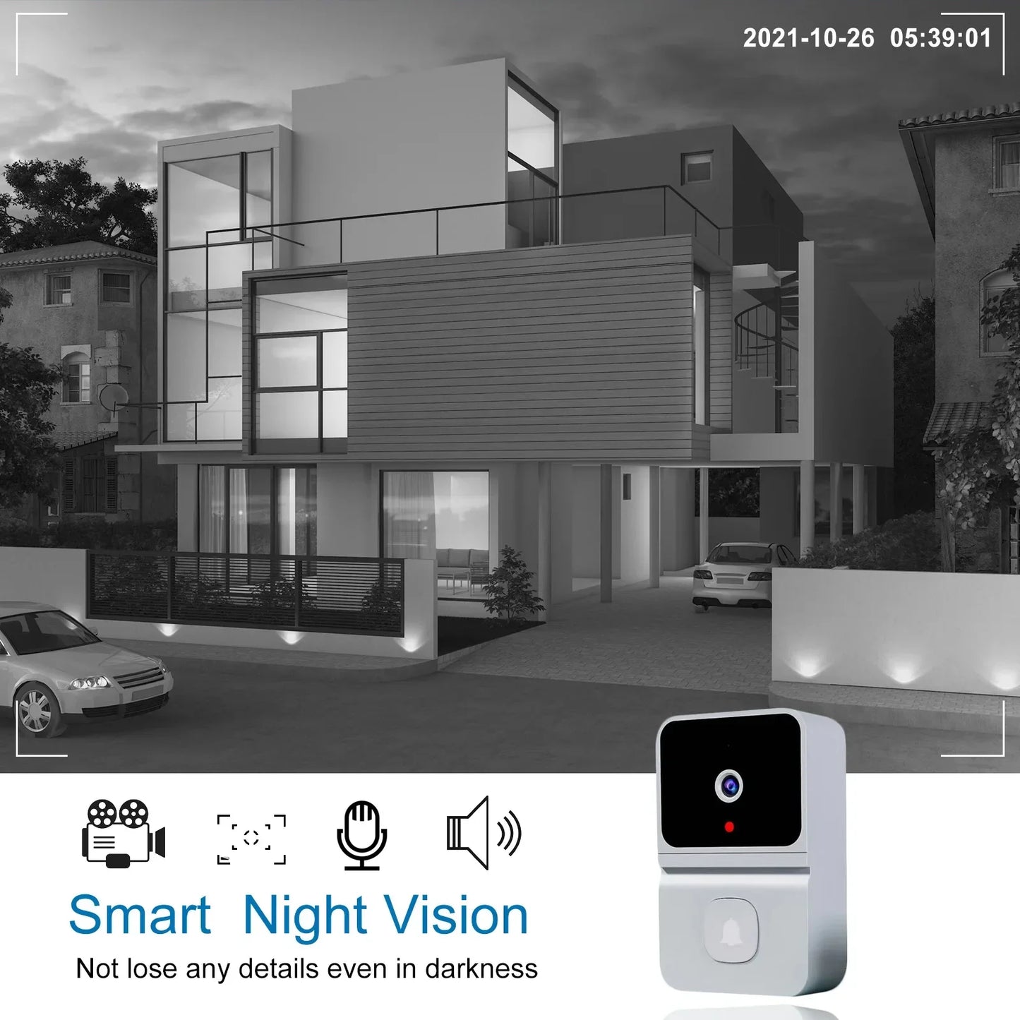 Wireless Visual Smart Security Doorbell 1080P High Resolution Camera Video Doorbell Infrared Night Vision Real-time Monitoring