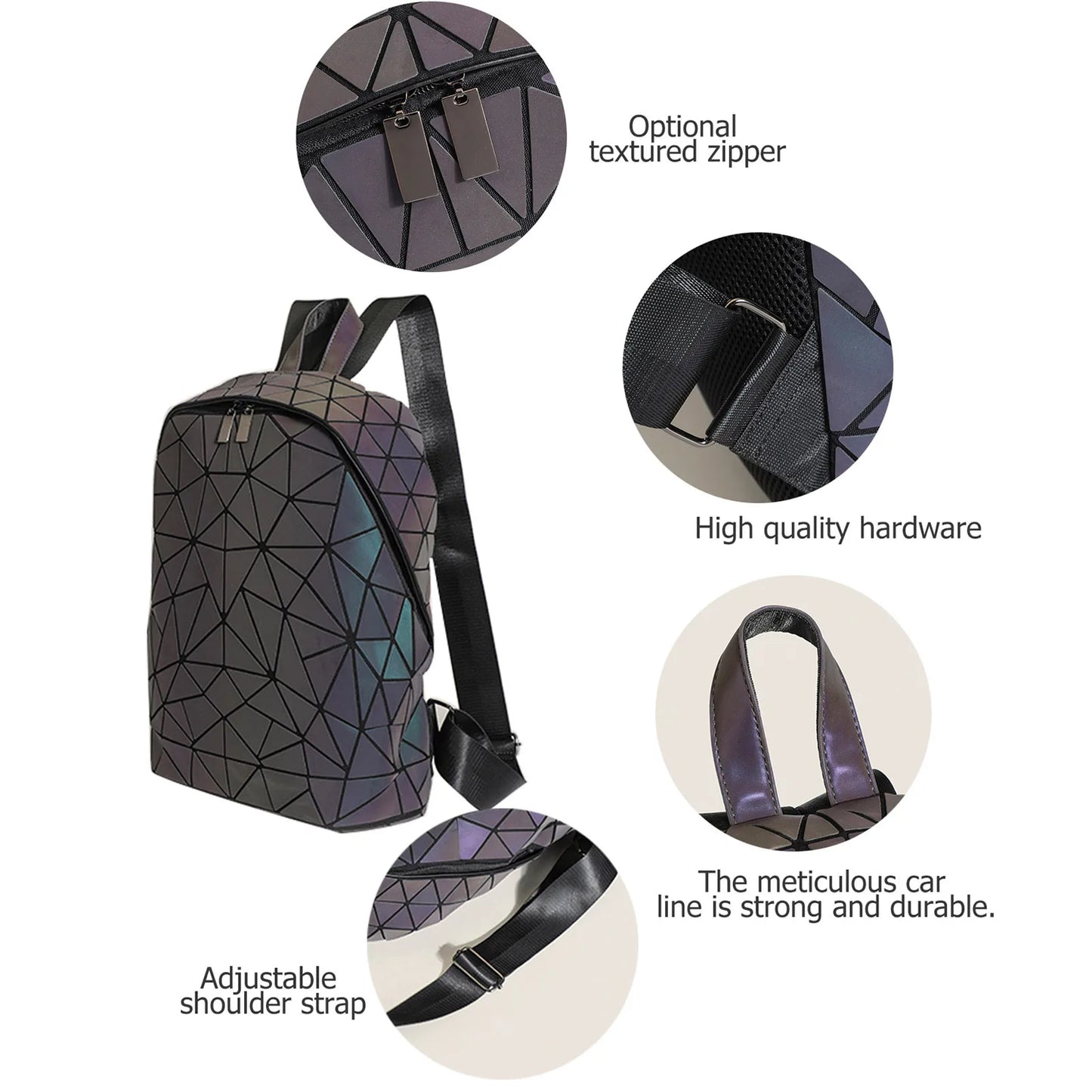 Geometric Laser Diamond Backpack for Women- Large Capacity & Leisure Backpack with Glow-in-the-Dark Design