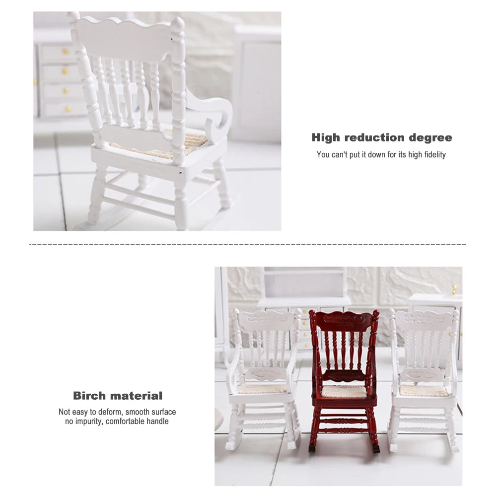 1/12 Wooden Furniture Dollhouse Accssories Bedroom Furniture Miniature Rocking Chair for Doll Houses Miniature Items Furniture