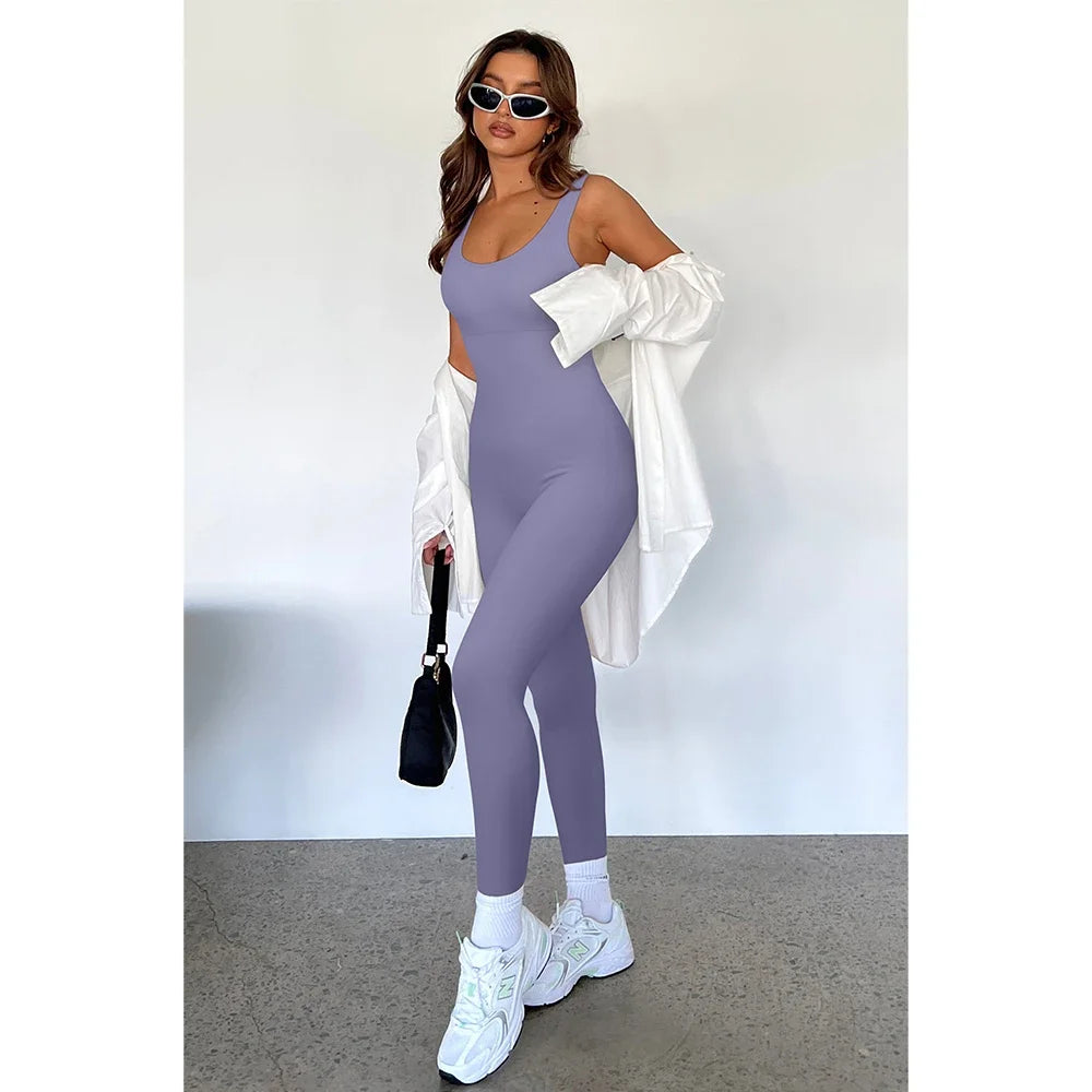 One Piece Outfit Sleeveless Bodysuit Women Sportswear Streetwear Sexy Bodycon Rompers Square Neck Basic Black Women's Clothing