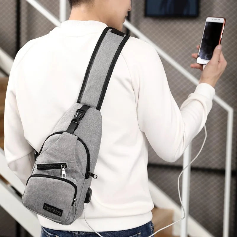 Fashion Boys Shoulder Bag USB Rechargeable Crossbody Bag Men's Anti-theft Multifunctional Chest Bag‘s Travel Backpack Handbag