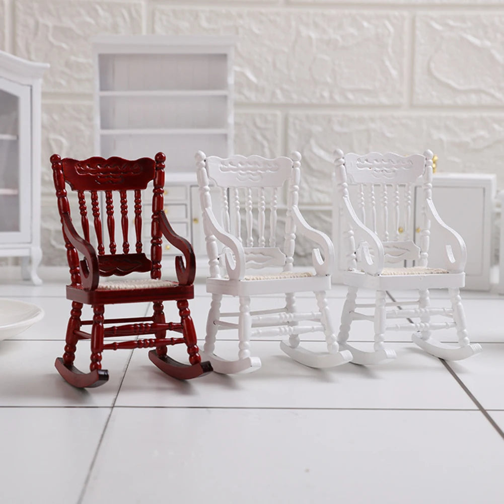 1/12 Wooden Furniture Dollhouse Accssories Bedroom Furniture Miniature Rocking Chair for Doll Houses Miniature Items Furniture