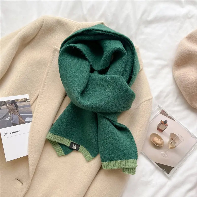 Solid Cashmere Warm Women Scarf Casual Knitted Skinny Korean Style Woolen Yarn Soft Bandana Long Neckerchief Echarpe