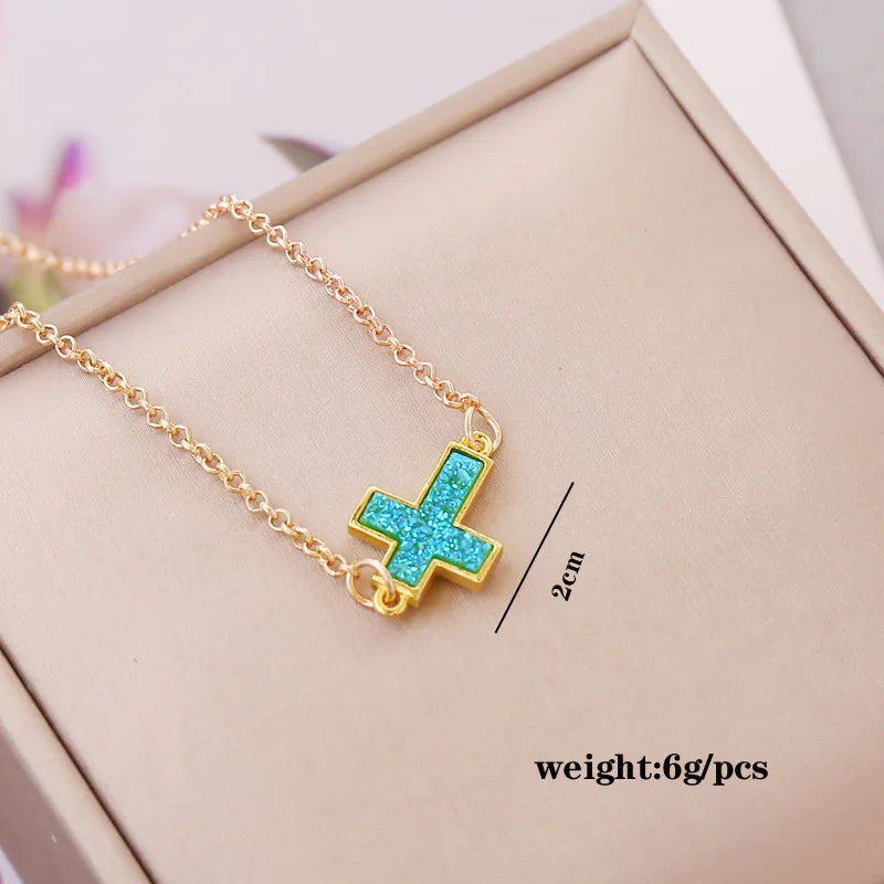 Gothic Pink Cross Necklace Y2K Purple Zircon Punk Pendant Necklace Grunge Heart Cross Necklace for Women Jewelry Accessories