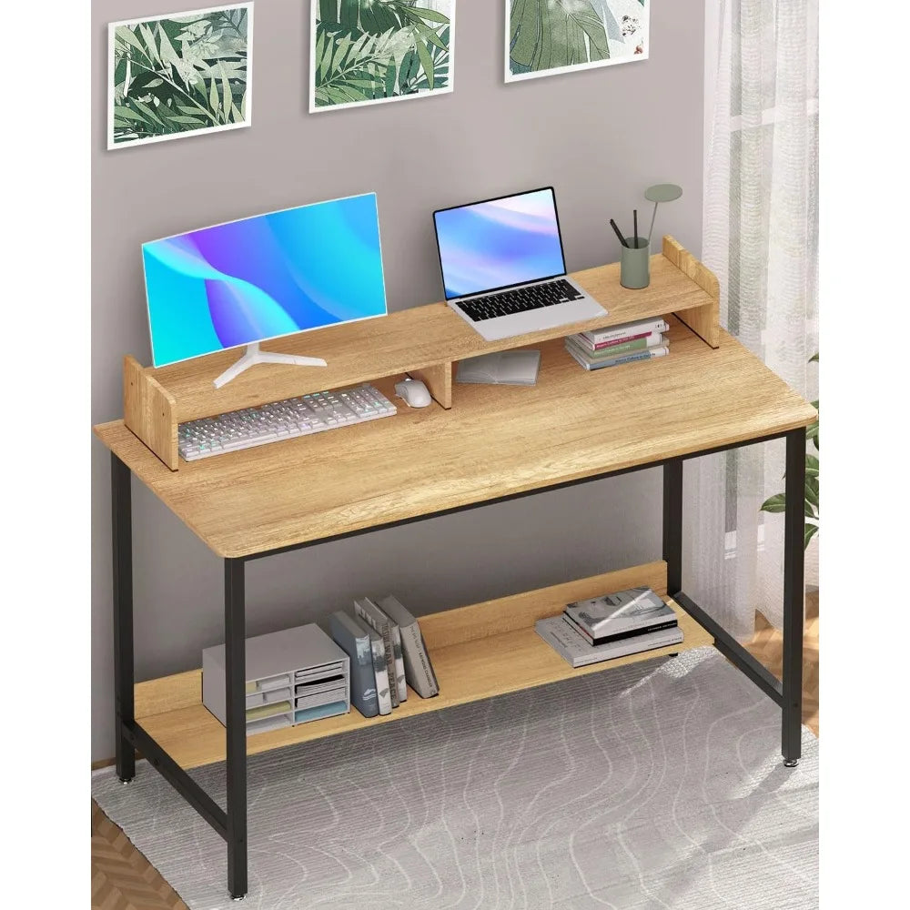 Computer Desk With Shelves Room Desks Study PC Table Workstation With Storage for Home Office 43 Inch Gaming Writing Desk Black.