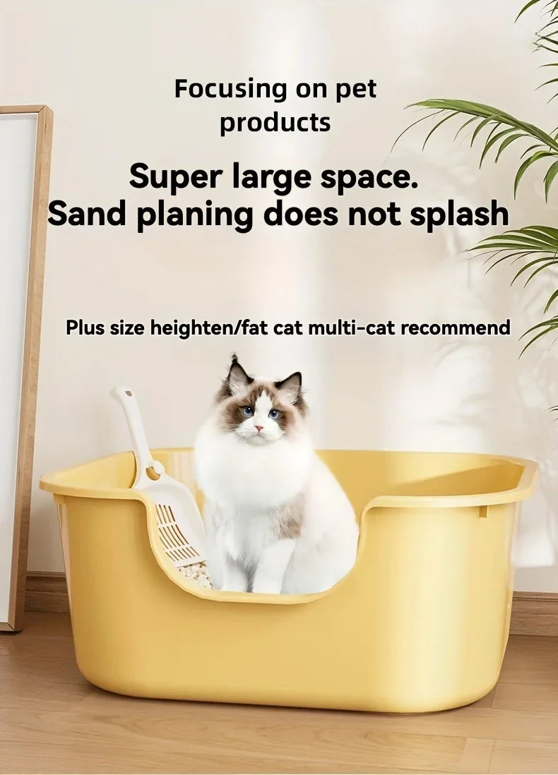 Cat Litter Box with Large Splash Proof Open Design and Free Shovel Suitable for Those Weighing Less Than 30 Pounds