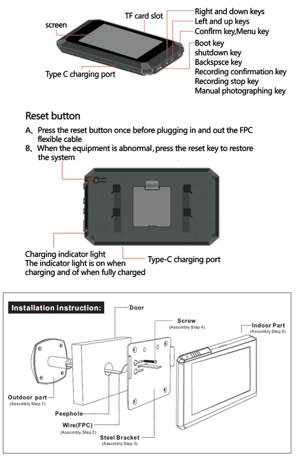 3.97 Inch2 million pixels  IR Smart Digital Peephole Door Viewer Camera Night Vision Mini Digital Door Eye Ring Door Bell Camera