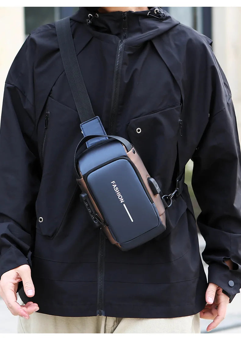 Men Anti Theft Chest Bag Shoulder Bags USB Charging Crossbody Package School Short Trip Messengers Bags Men's Oxford Sling Pack