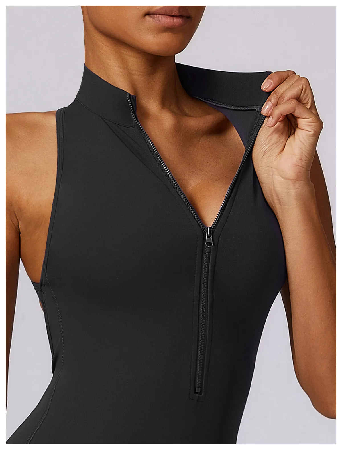 V Back One-piece Suit Women Sports Jumpsuit  Zippers Yoga Rompers Backless Sportswear Women Sleeveles Workout Bodysuits Female