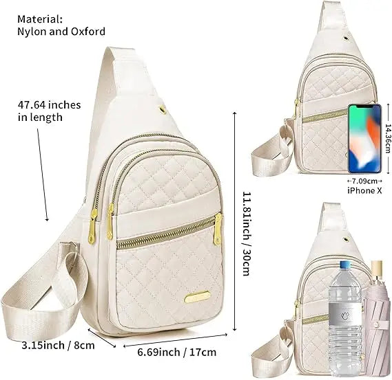 Women Pink Chest Bag 2024 Ladies Waterproof White Chest Backpack Shoulder Bag Oxford Cloth Crossbody Bag Cycling Sports Backpack