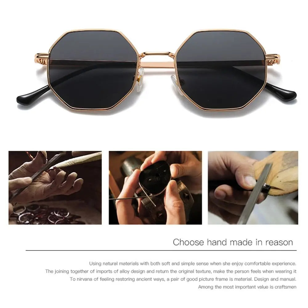 Retro Square Sunglasses for Men/Women Fashion Small Frame Polygon Sun Glasses Vintage Metal Sunglasses