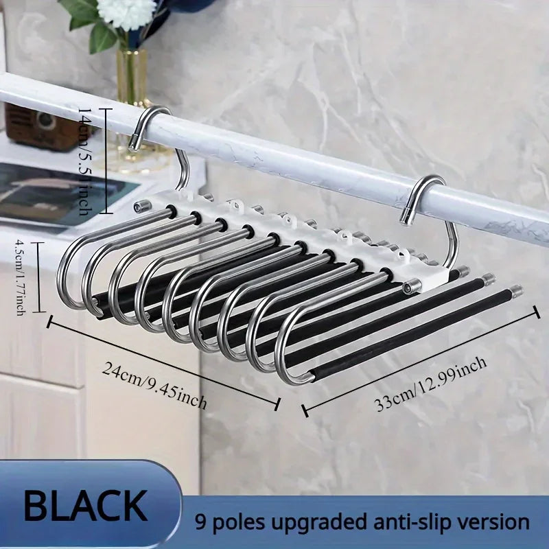 1pc Space-Saving S-Type Closet Organizer Pants Hanger - 9 Layers Non Slip Stainless Steel Multifunctional Rack With Hooks