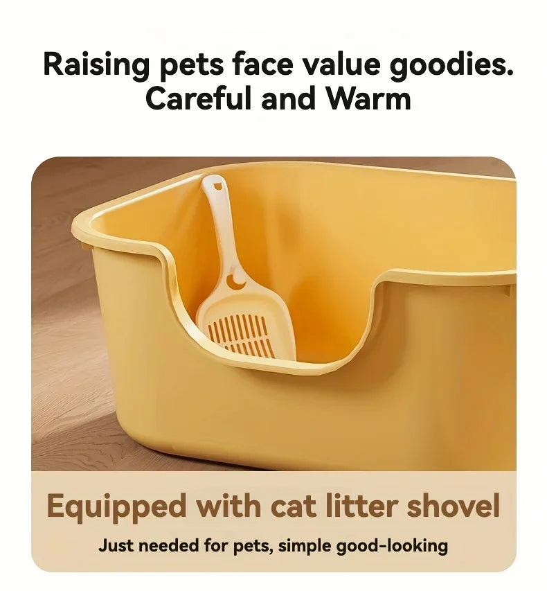 Cat Litter Box with Large Splash Proof Open Design and Free Shovel Suitable for Those Weighing Less Than 30 Pounds