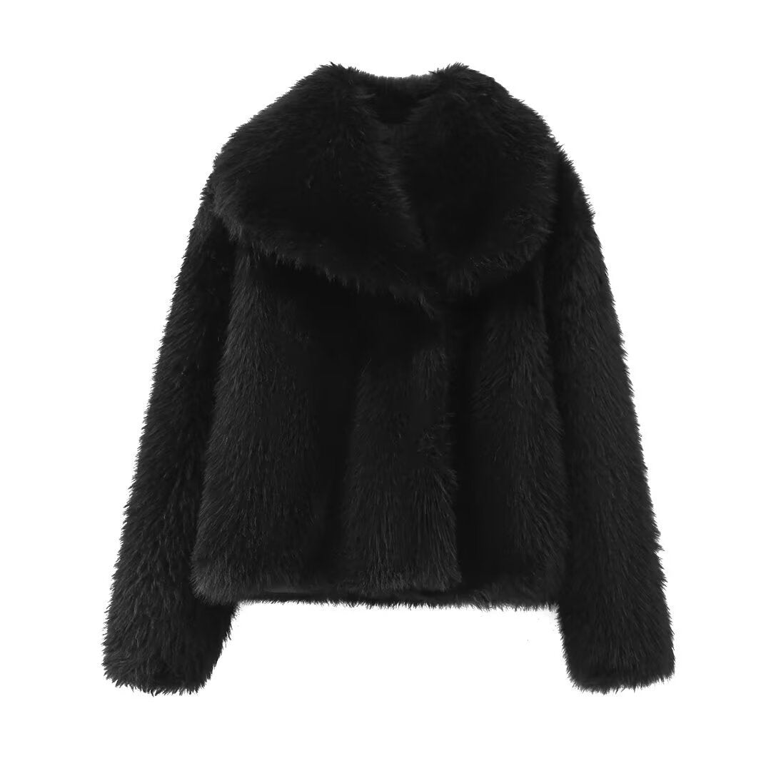 New Polo Collar Faux Fur Short Coat