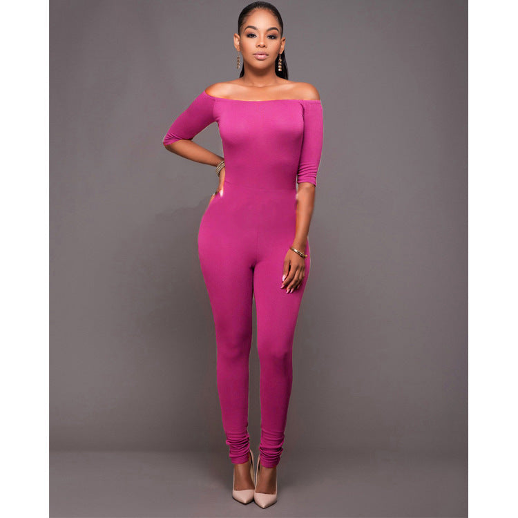 Women's Straight Neck Mid-sleeve Jumpsuit Jumpsuit