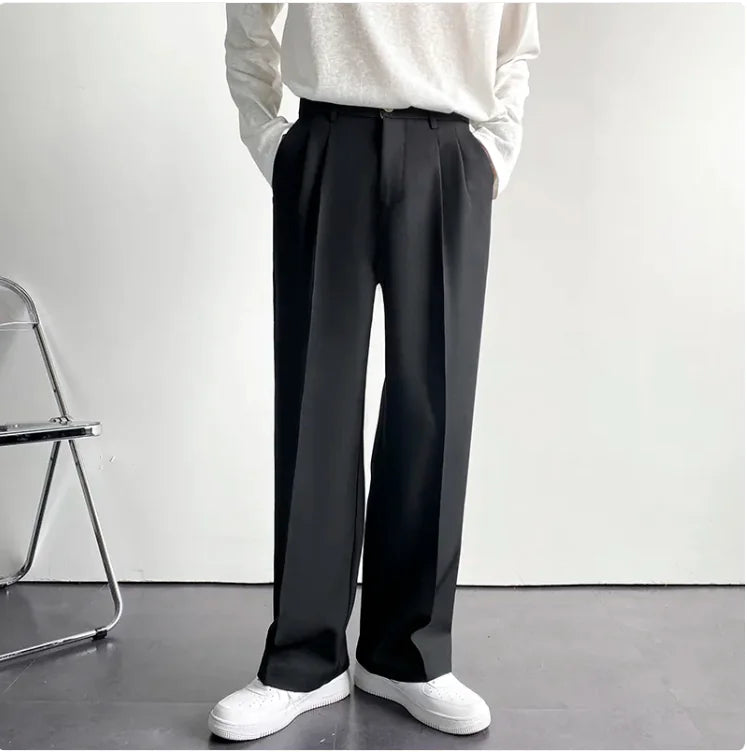 Men's All-Season Loose Fit Wide-Leg Drape Trousers