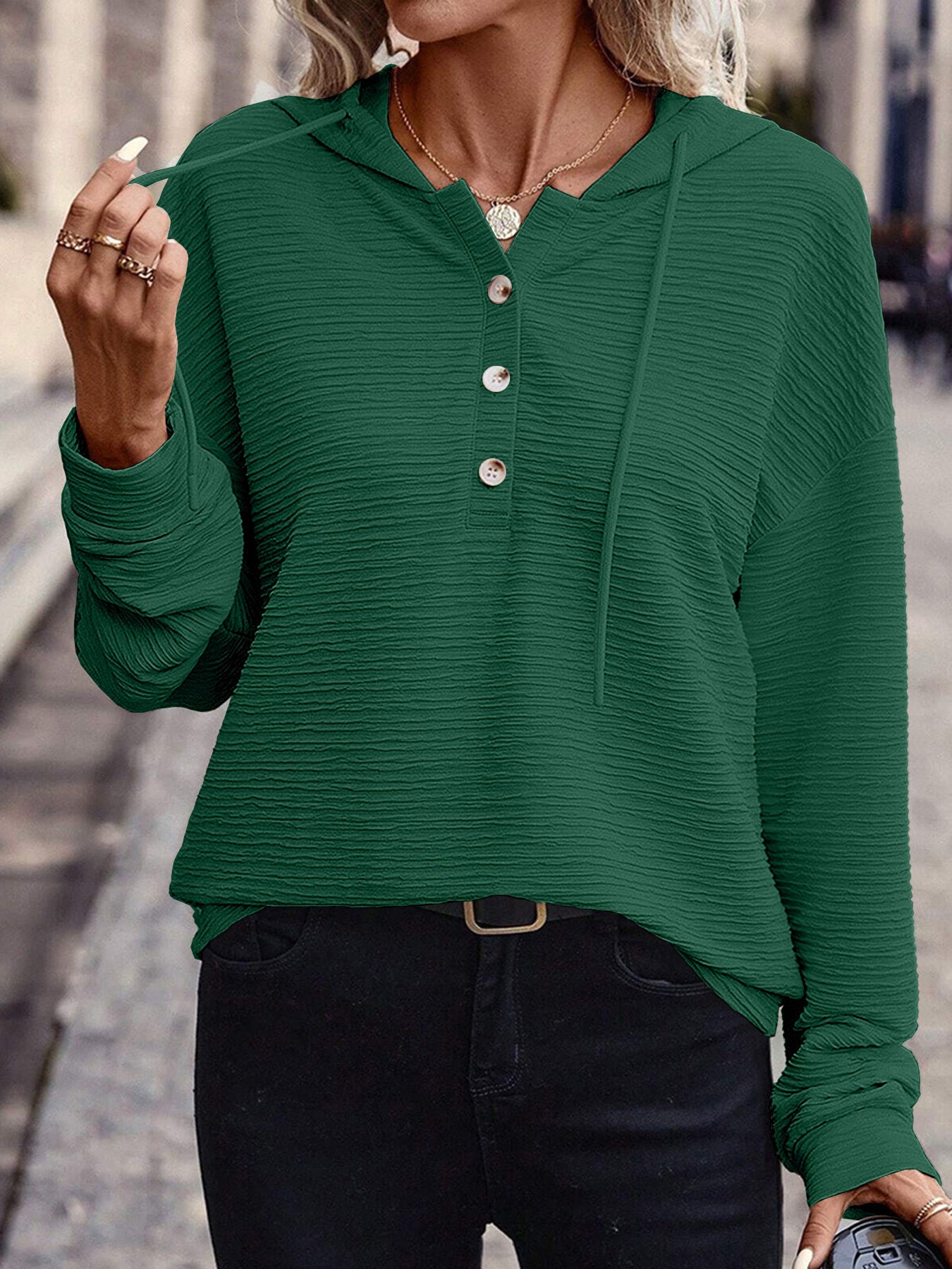 Solid Color Casual Drop-shoulder Long-sleeve Top