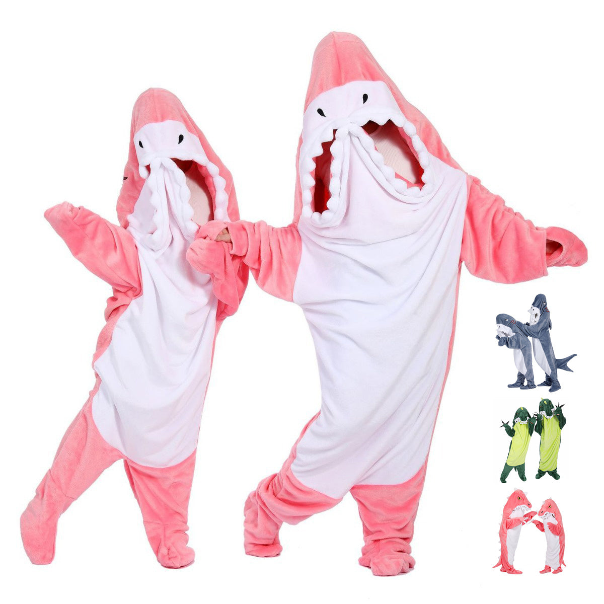 Cartoon Shark Dinosaur One-piece Pajamas Couple Cute Home Clothes Winter Warm Plush Jumpsuit Lazy Warm Homewear Women