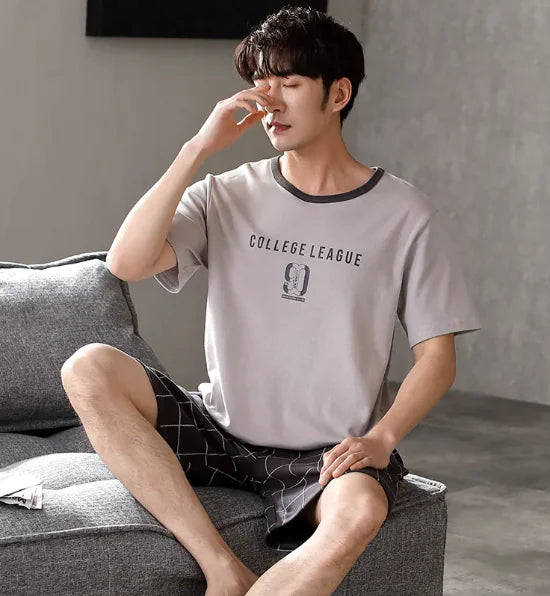 Pajamas Men's Summer Cotton Short Sleeve Shorts Suit