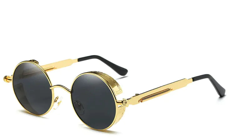 Retro Steampunk Round Sunglasses – Vintage Metal Designer Shades