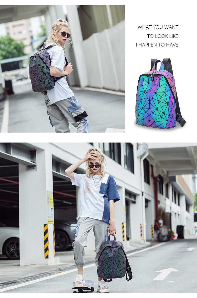 Geometric Laser Diamond Backpack for Women- Large Capacity & Leisure Backpack with Glow-in-the-Dark Design